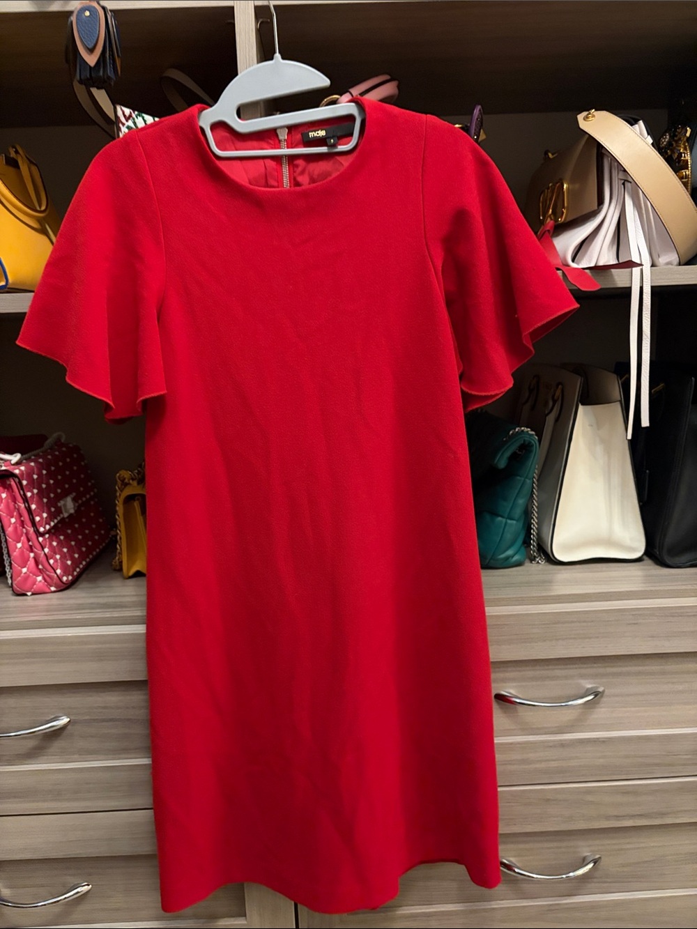Maje Red Mini Dress with Flutter Sleeves